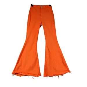 Vibrant M.I.U. Bell Bottom Jeans Womens 7 W27 Orange Raw Hem Flare Festival Wear